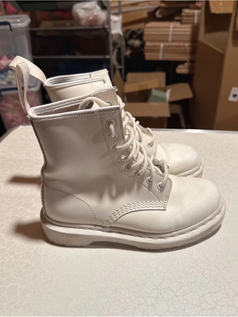 Women’s White Lace-Up Combat Boots